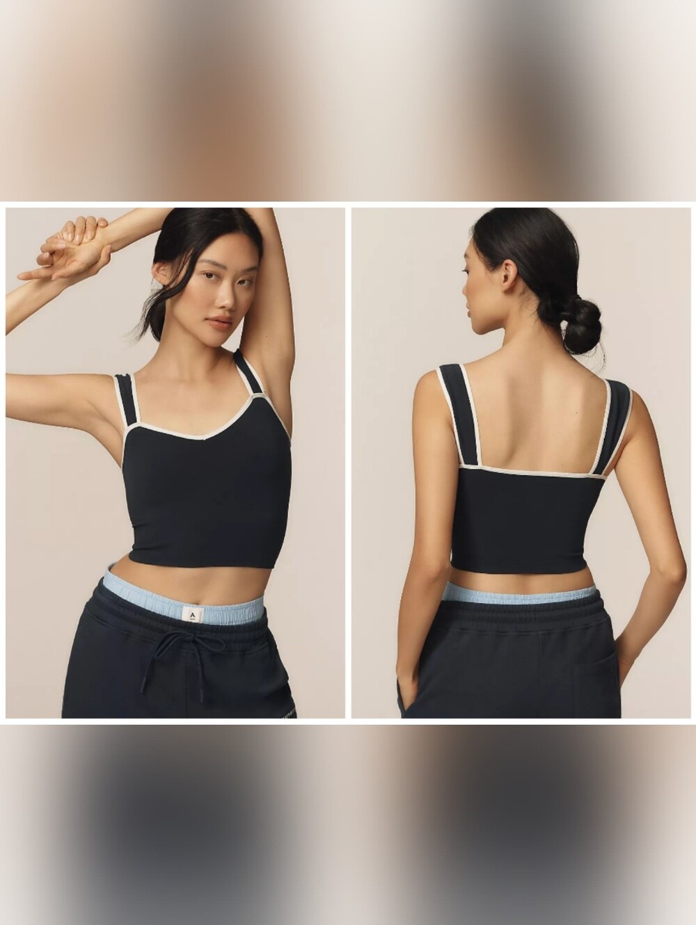Anthropologie Seamless Sweetheart Crop Tank Stretch Black White